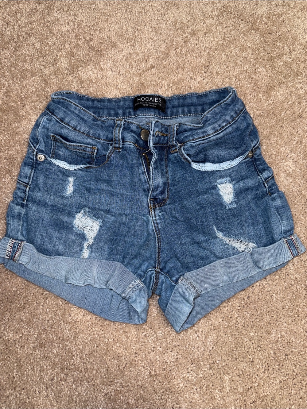 Hocaies Blue Denim Distressed Roll-Cuff Women’s Shorts